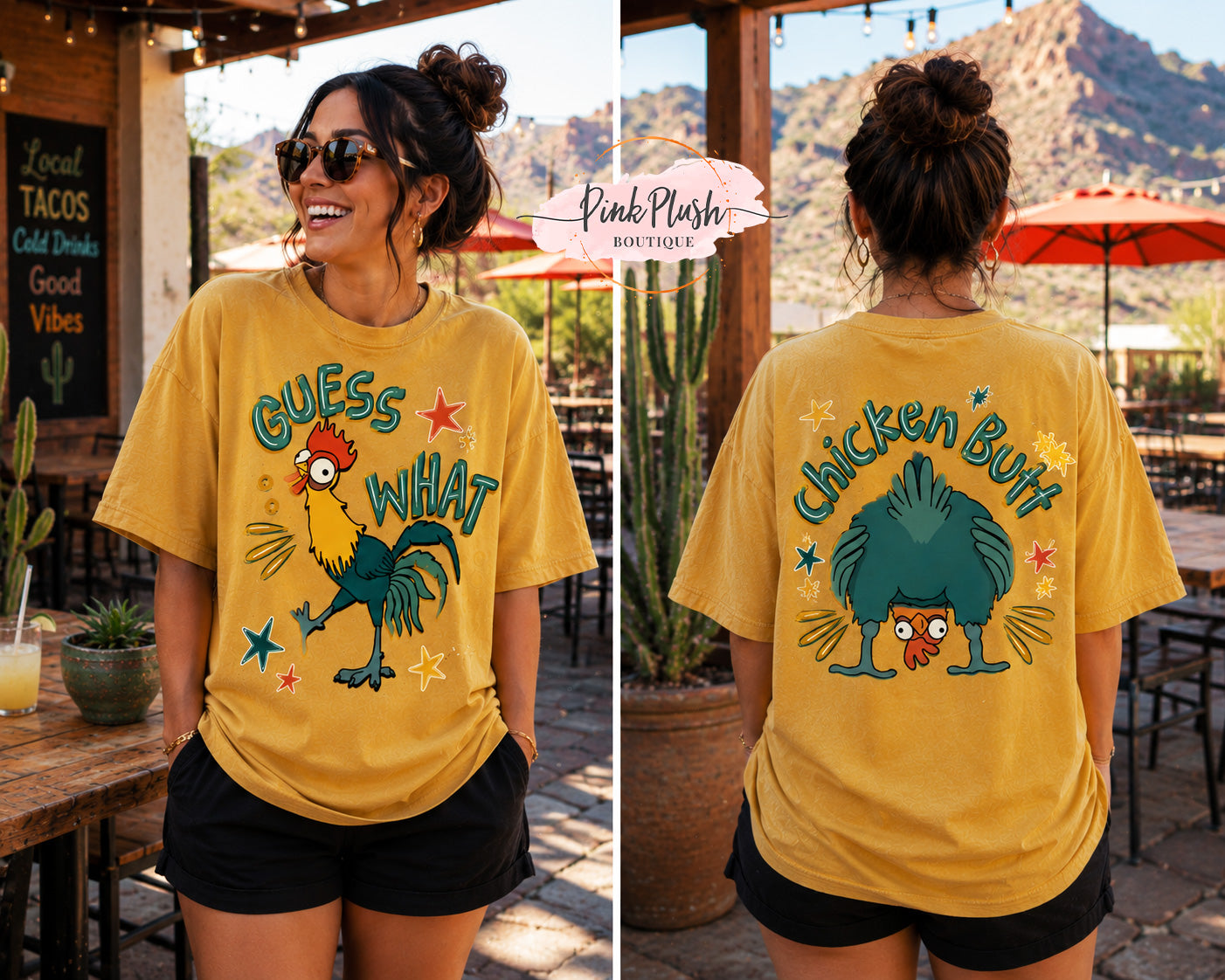 "Guess what? Chicken Butt." Tshirt Pink Plush Boutique