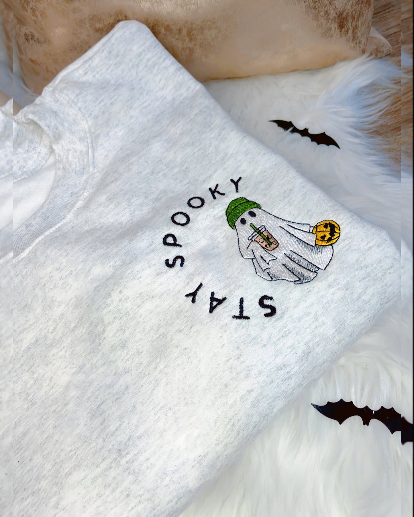 New! Stay Spooky 👻 Embroidered Sweatshirt Pink Plush Boutique