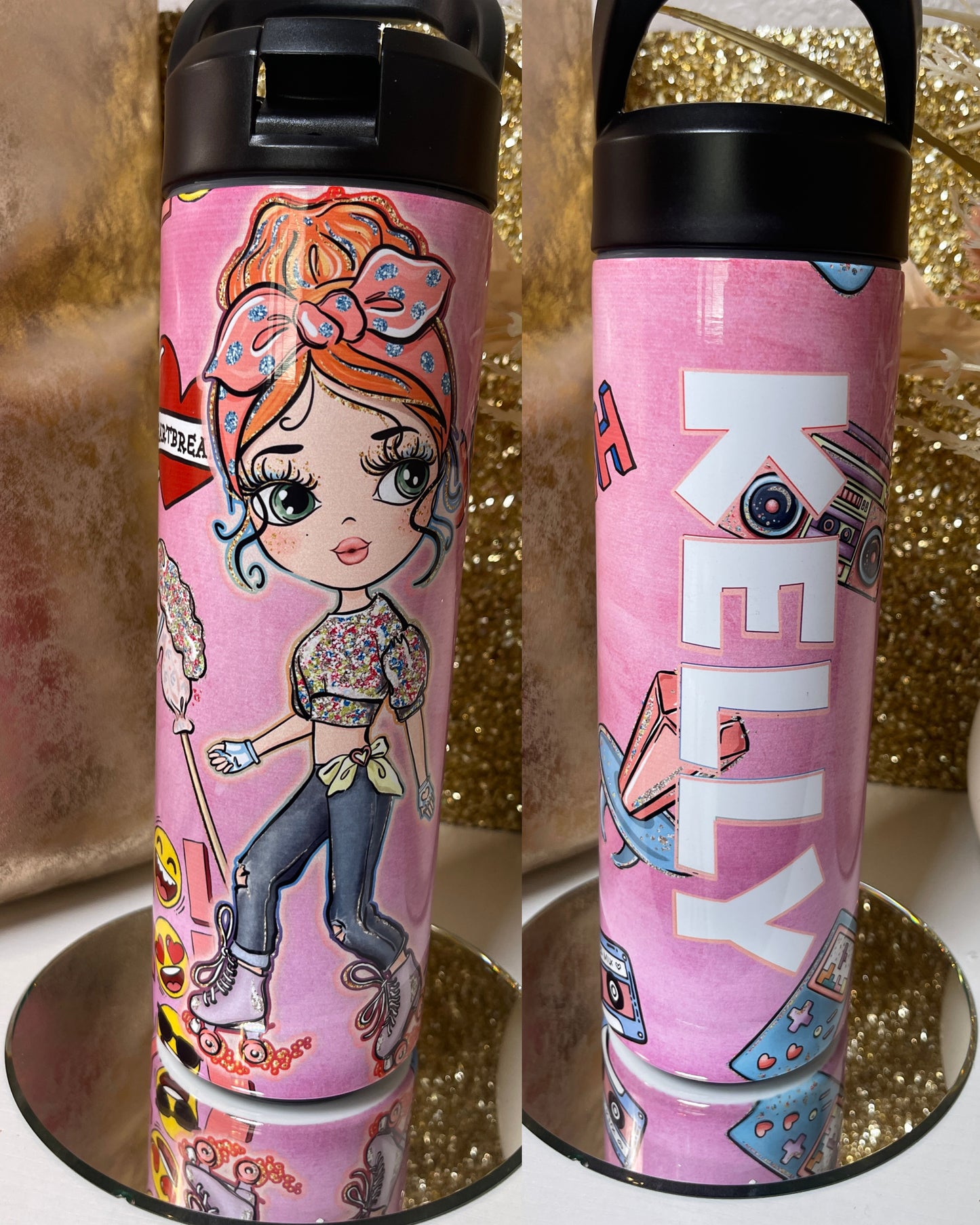 New! Personalized "Skater Girl" SPORT BOTTLE Pink Plush Boutique