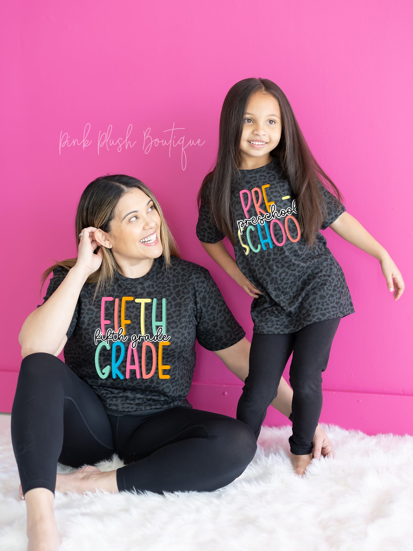 "School Grade" Black Leopard Tshirt (Preschool - 5th) - SHIPS WITHIN 4-5 BUSINESS DAYS Pink Plush Boutique