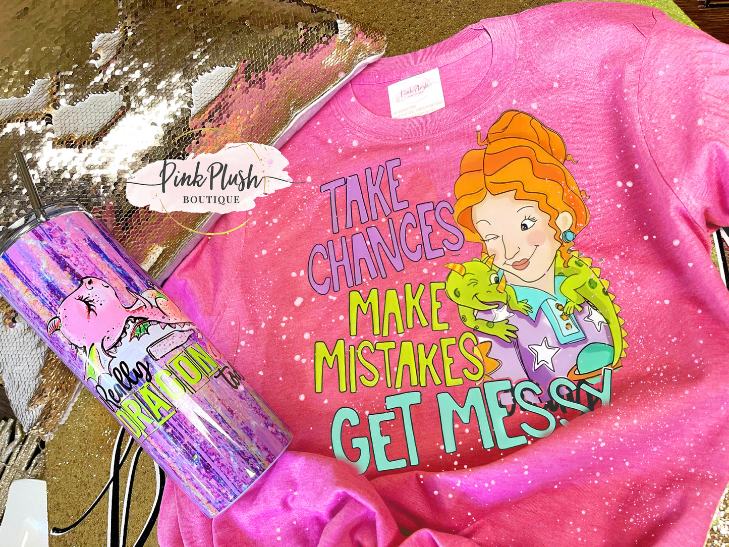 NEW! "Take Chances, Make Mistakes" Bleached Tshirt Pink Plush Boutique