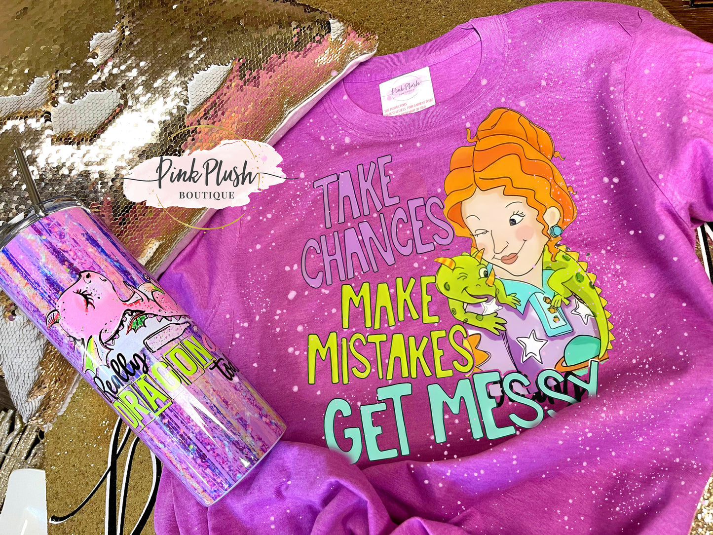 NEW! "Take Chances, Make Mistakes" Bleached Tshirt Pink Plush Boutique