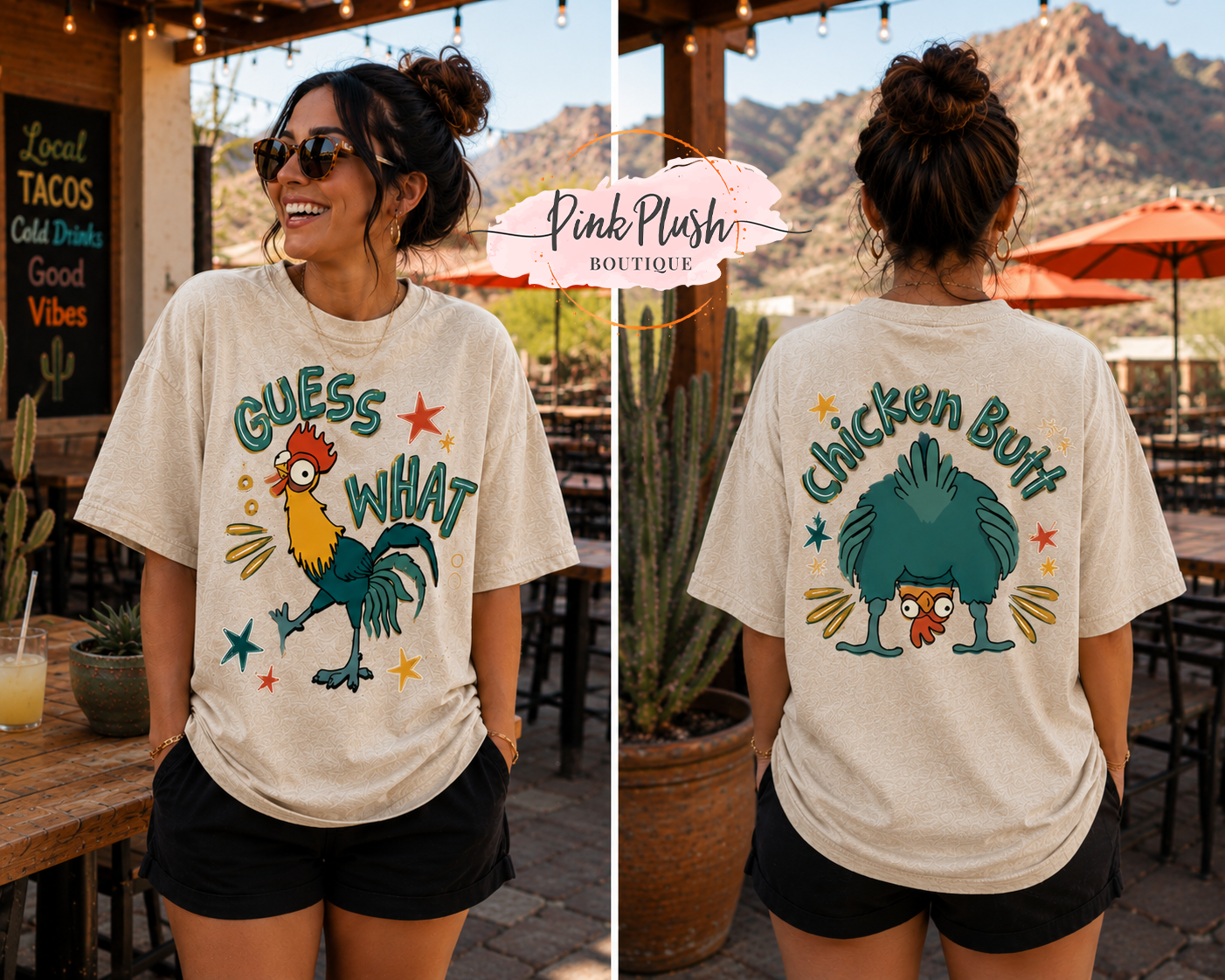 "Guess what? Chicken Butt." Tshirt Pink Plush Boutique