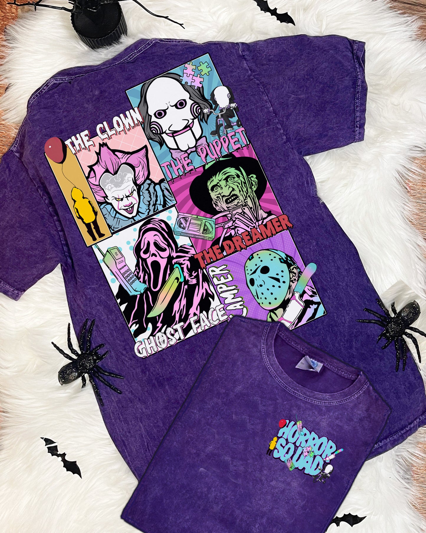 NEW! "Horror Halloween Squad" Distressed Tshirt - Pink Plush Exclusive design Unisex Sizing