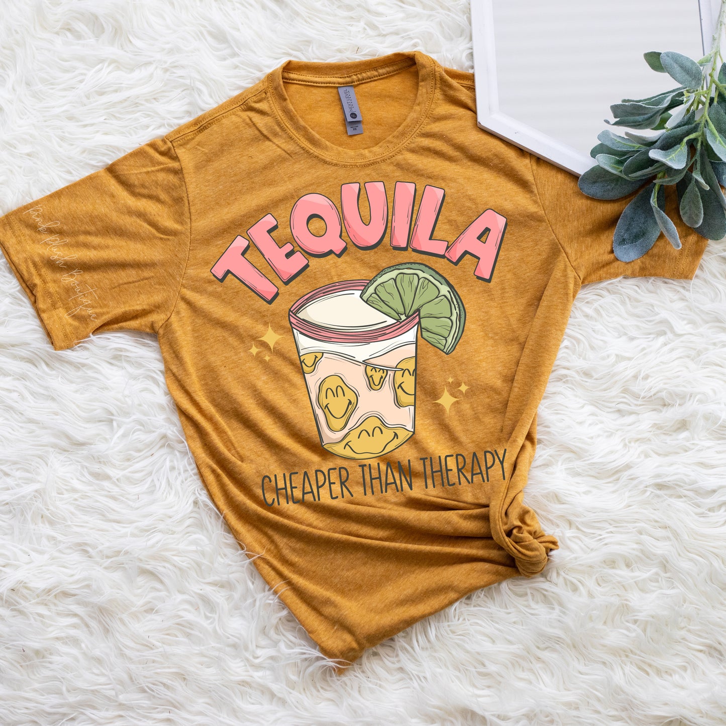 NEW! "Tequila Cheaper Than Therapy" Tshirt Pink Plush Boutique