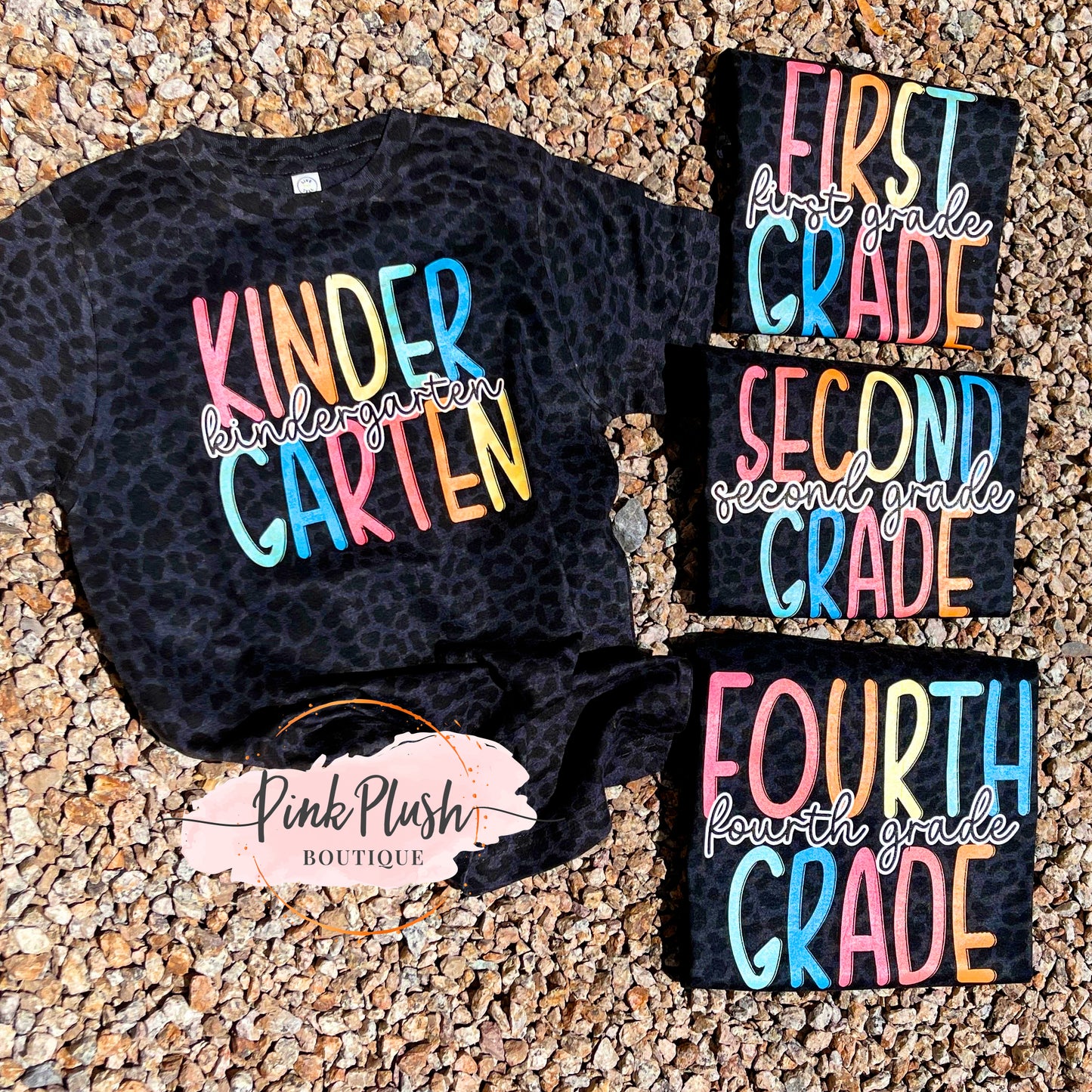 "School Grade" Black Leopard Tshirt (Preschool - 5th) - SHIPS WITHIN 4-5 BUSINESS DAYS Pink Plush Boutique