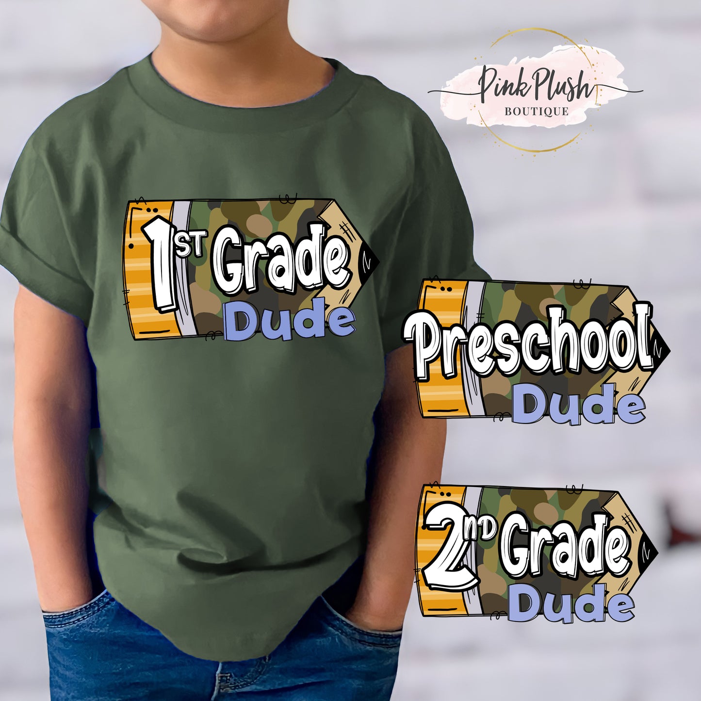 "Camo Pencil" BTS Tshirt (Pre-K - 5th) Pink Plush Boutique