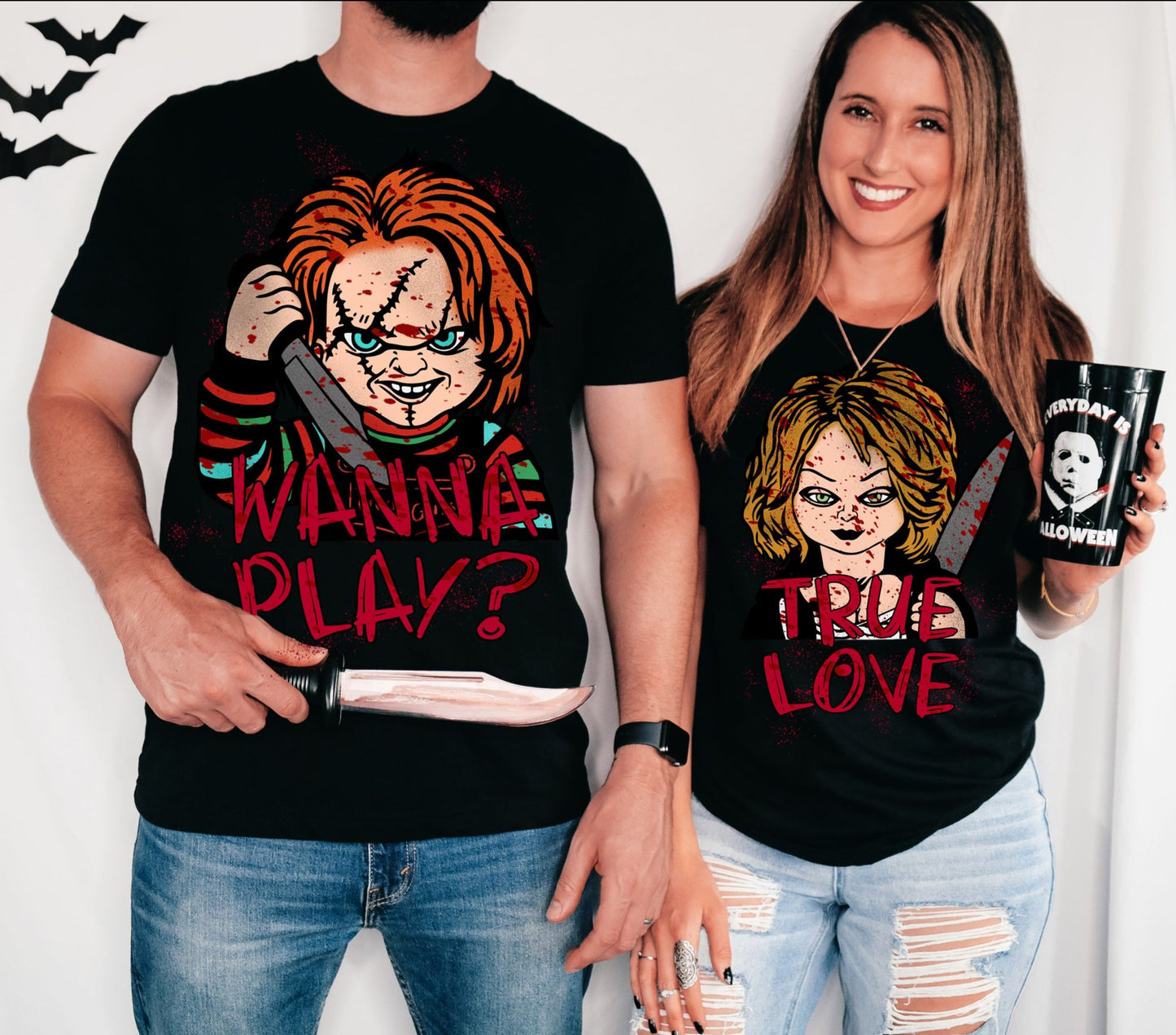 NEW! "Wanna Play? True Love?" Halloween Tshirt Pink Plush Boutique